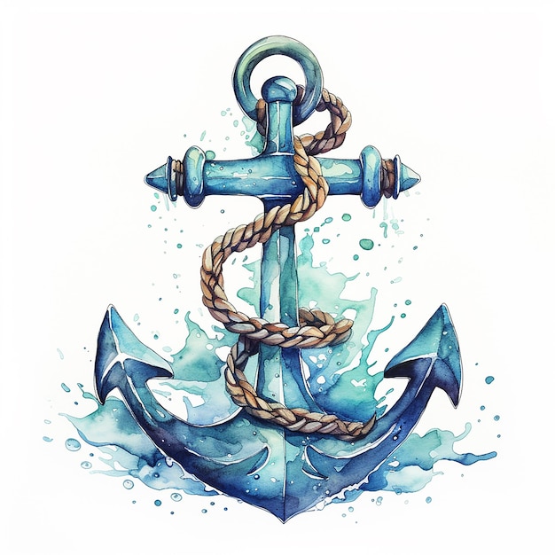 Isolated Watercolor Nautical Anchor Tattoo Design