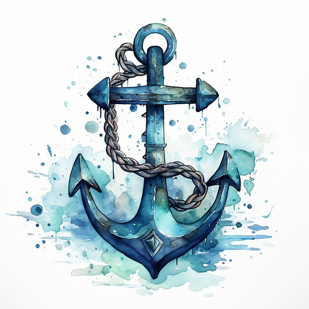 Isolated Watercolor Nautical Anchor Tattoo Design