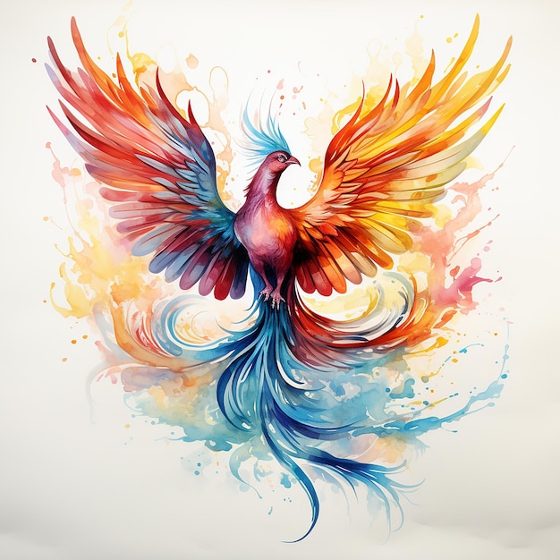 Premium AI Image | Isolated Watercolor Phoenix Tattoo Design