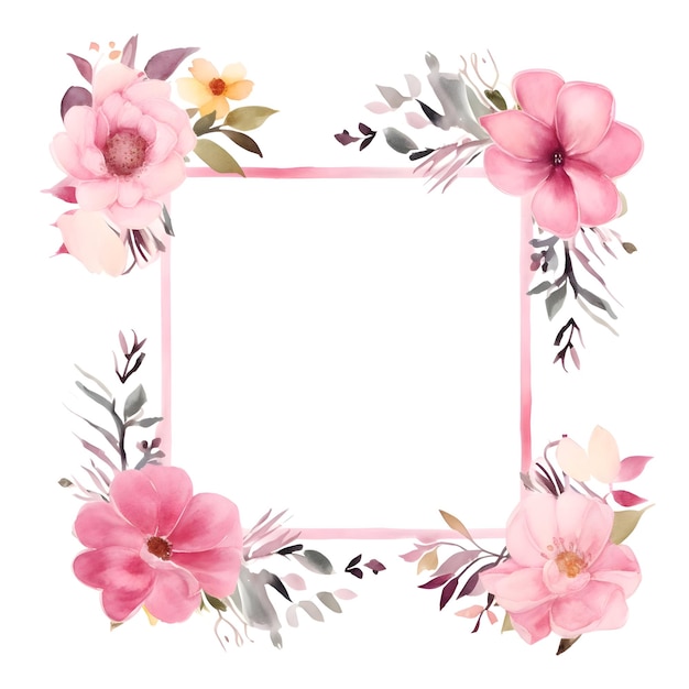 Premium AI Image | Isolated watercolor pink flower frame on a white ...