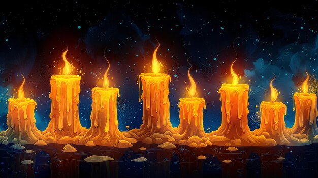 Isolated wax candles on black cartoon illustration