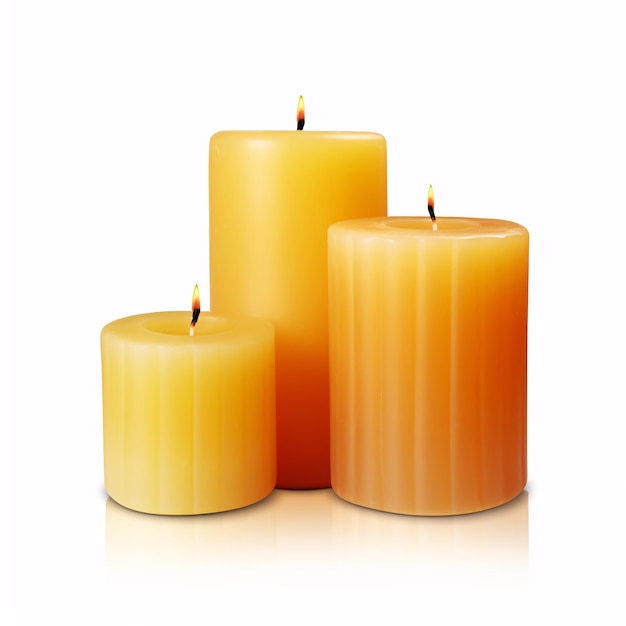 Isolated wax candles of exquisite beauty on white backdrop
