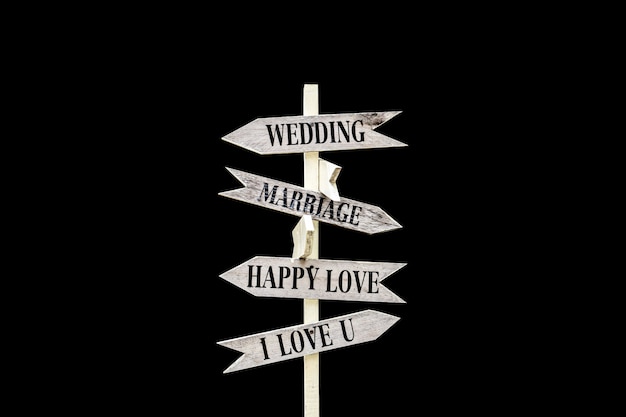 Isolated wedding sign on black surface