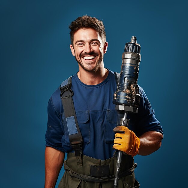 Isolated Well Driller on Blue Background