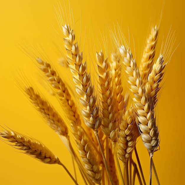 Isolated of wheat grain kernel color golden form tall stalks bountiful on white background photo