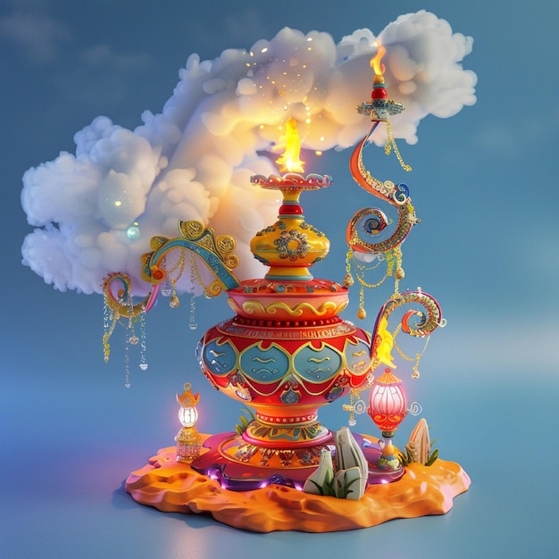 Photo isolated whimsical 3d cartoon genies lamp workshop