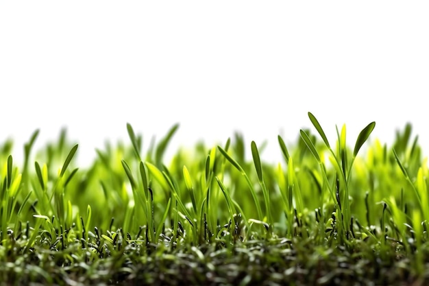 Isolated on a white background detail of green grass at ground level to complete