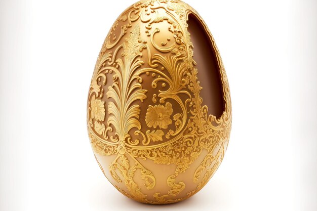 Isolated on white background easter egg with expensive gold ornament