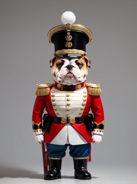 Isolated on a white background a fullbody bulldog soldier nutcracker