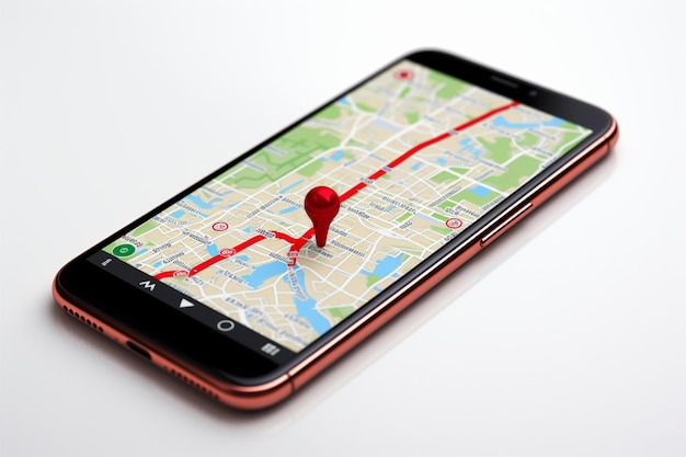 Isolated white background Map on smartphone screen with two red markers