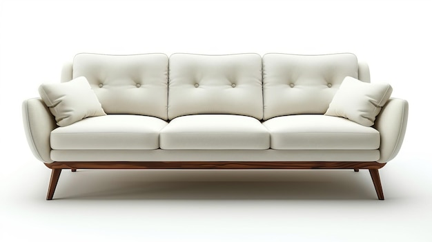 Isolated on a white background this modern sofa is made from white fabric with three seats