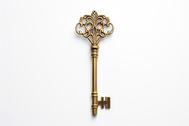 Isolated white background with gold skeleton key