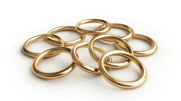 Photo an isolated white background with threedimensional renders of golden rings