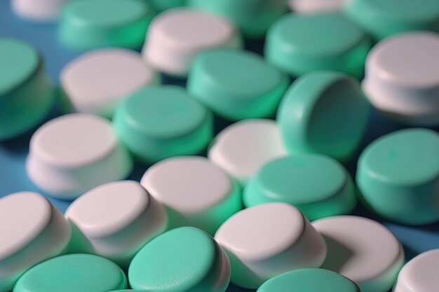 Изолированные белые синие таблетки Экран в зеленом цвете 4K UHD