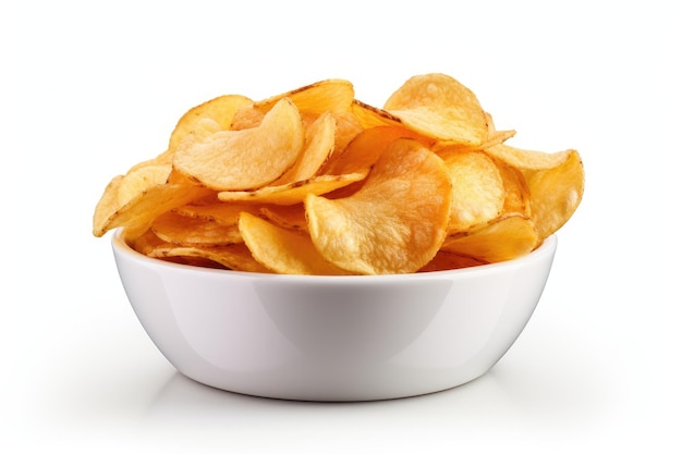 Isolated white bowl with potato chips