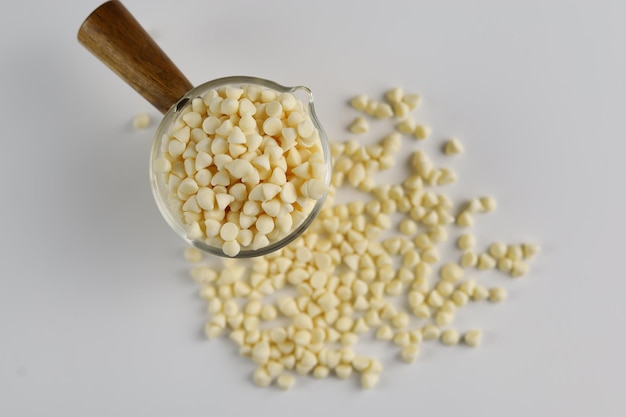 Isolated white chocolate chips with white background