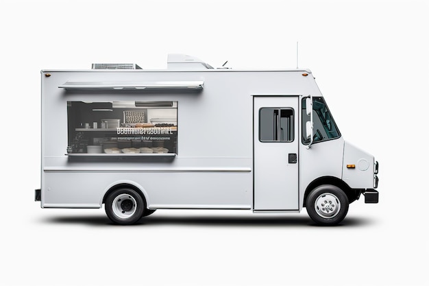 isolated white food truck over transparent surface for mockup hyper realistic UHD