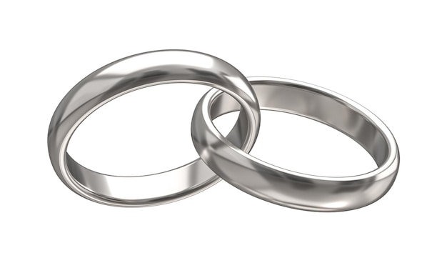 Isolated white gold wedding rings 3d render