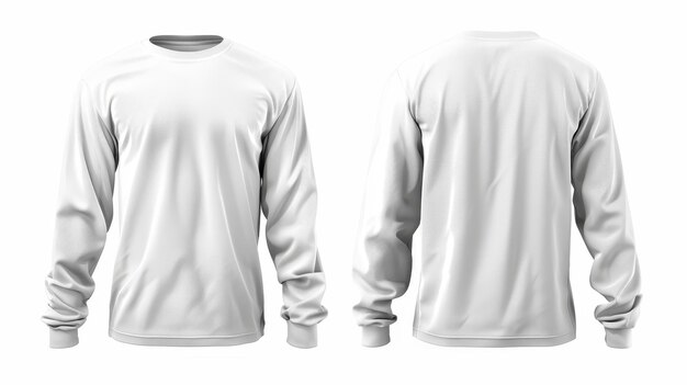 Изолированная белая рубашка с пустым дизайном рубашки с длинными рукавами спереди и сзади