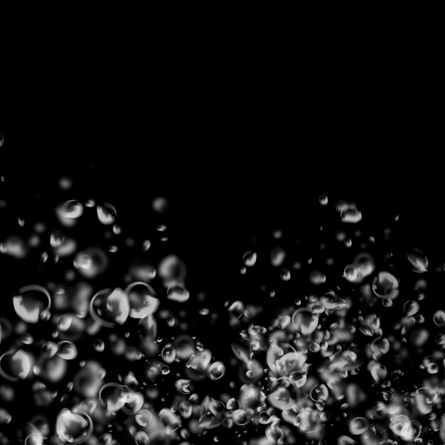 Isolated white water bubbles on black background