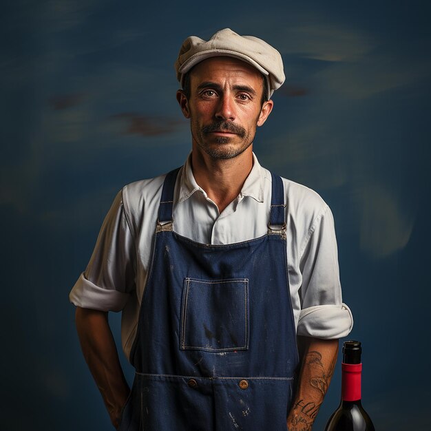 Foto lavoratore isolato della cantina sullo sfondo blu