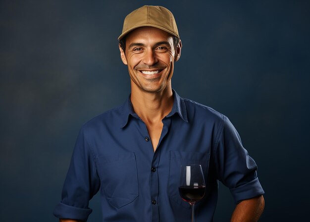 Isolated Winery Worker on Blue Background