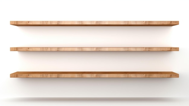 Photo isolated wooden shelves with 3 tiers on white background