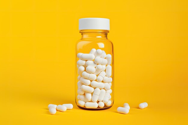 Isolated yellow bottle with white pills