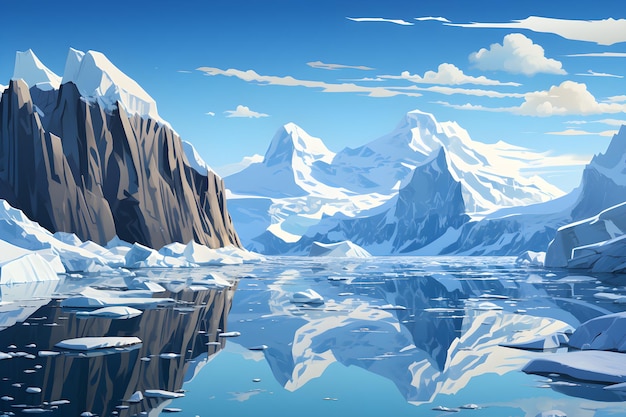 Isometric 2d illustration of majestic iceberg floating in ocean tip visible above water majority