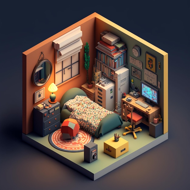 Photo isometric 3d bedroom