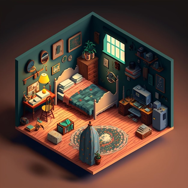 Isometric 3D bedroom