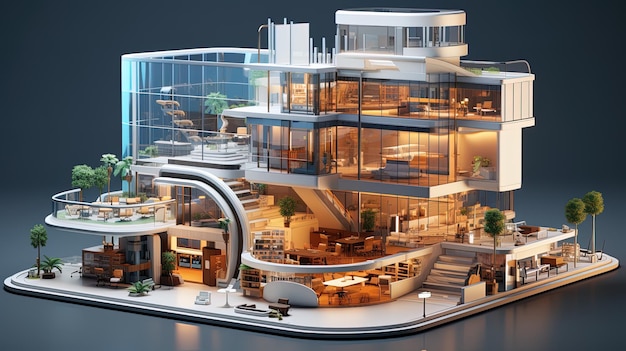 Изометрические 3D-здания коммерческой недвижимости, созданные с помощью ИИ
