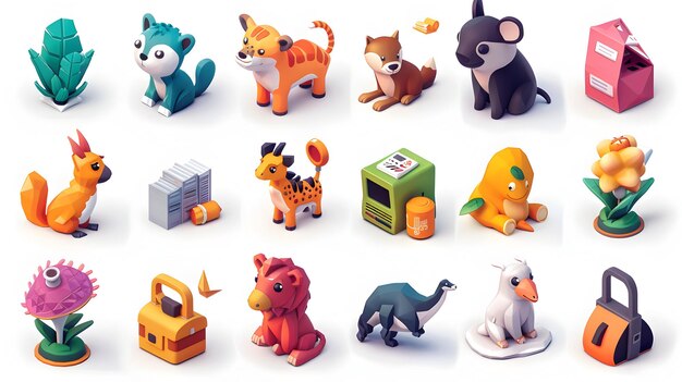 Фото Изометрический набор 3d-икон иконы предпринимательских животных, занимающихся деловой деятельностью для иллюстрации