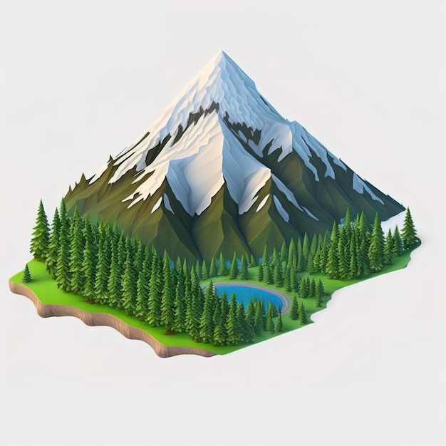等角投影の 3d イラスト マウント フードと太平洋北西部の松の木