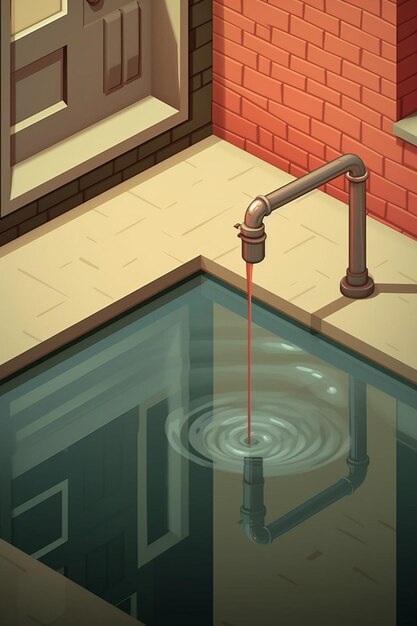 Photo an isometric 3d image of a basic single faucet dripping water into a clear glass