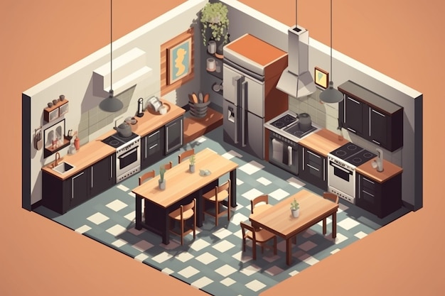 Photo isometric 3d kitchen