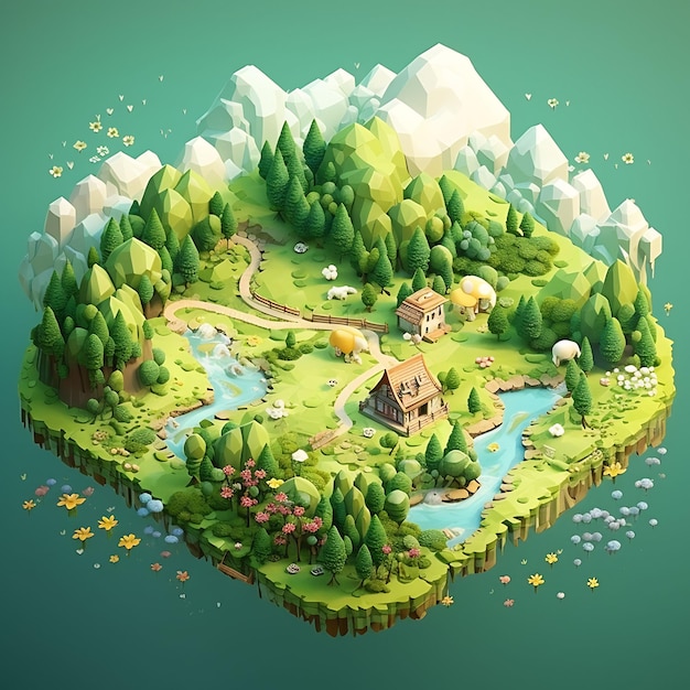 Isometric 3D landscape beauty and simple