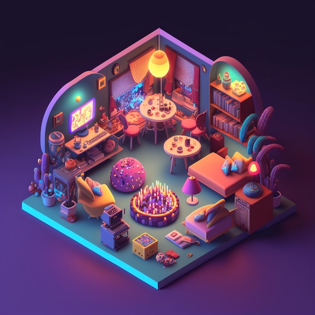 Photo isometric 3d living room generative by ai