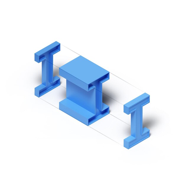 Isometric 3d rendering blue plastic cube alphabet letter I isolated on transparent background