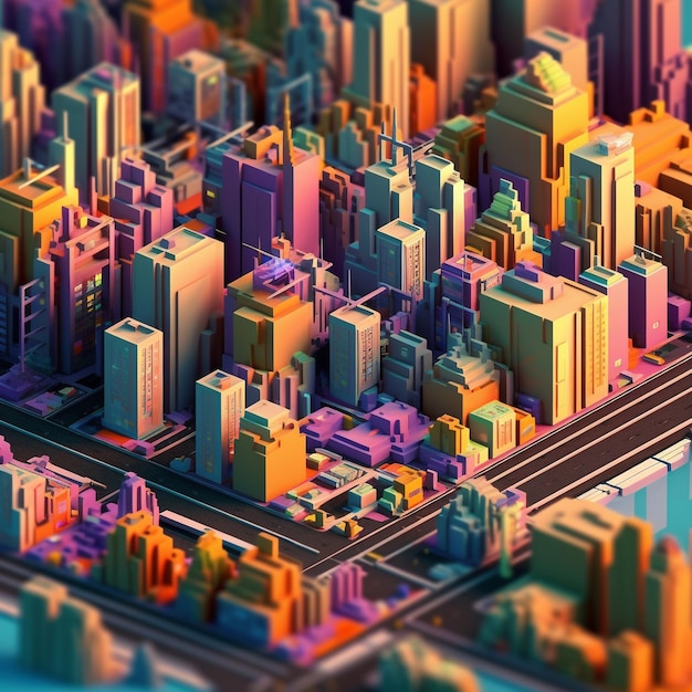 Photo isometric 3d rendering of city