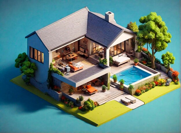 Photo isometric 3d view wait for house