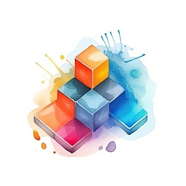 Photo isometric 3d watercolor vector art