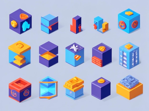 Isometric 3D Web Icons Set Vector Illustration of Digital Elements