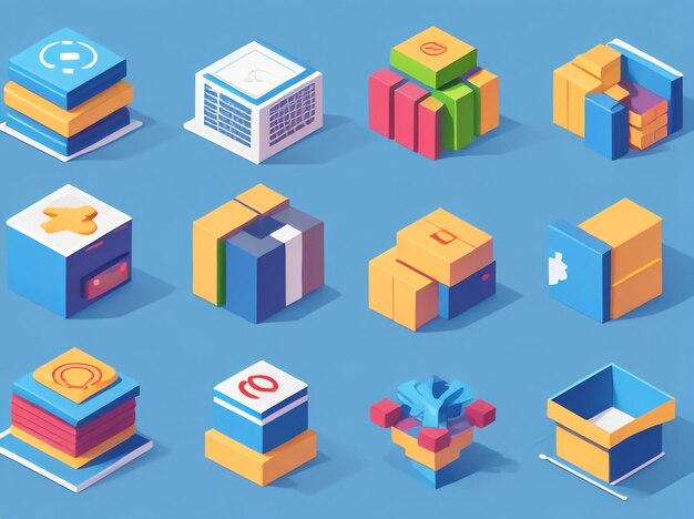 Photo isometric 3d web icons set vector illustration of digital elements