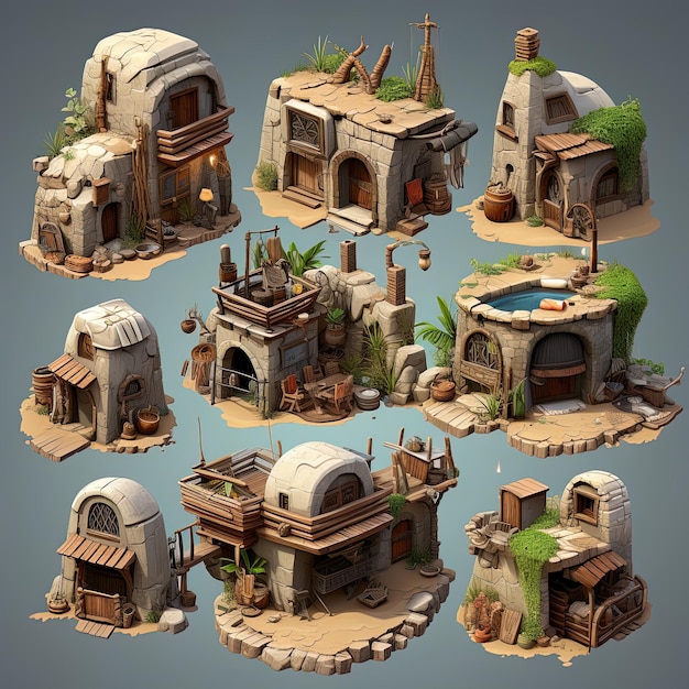 Photo isometric african tribes house