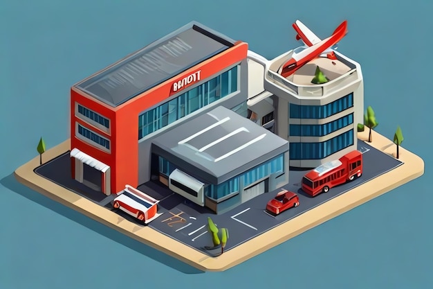 В Изометрическом аэропорту есть здание радара и здание пожарной бригады.