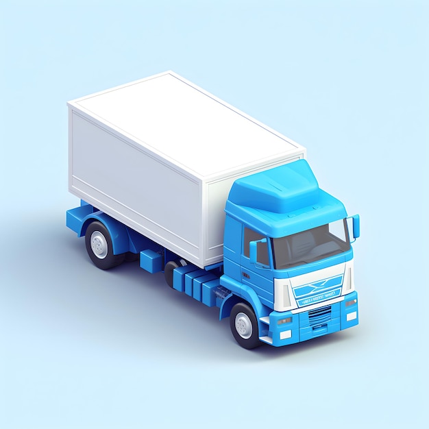 isometric amtrican truck Blue colors absolutly white backgraound