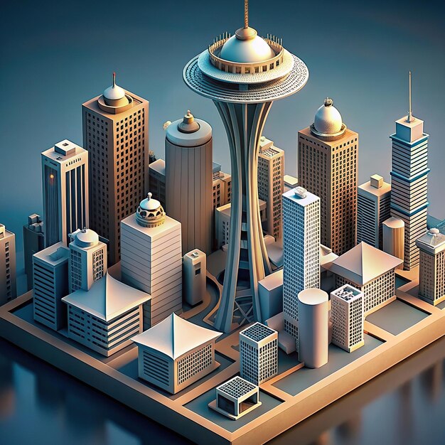 isometric architecture and buildings from seattle city usa