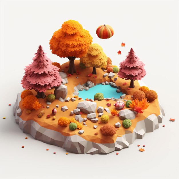 Isometric autumn 3d white background