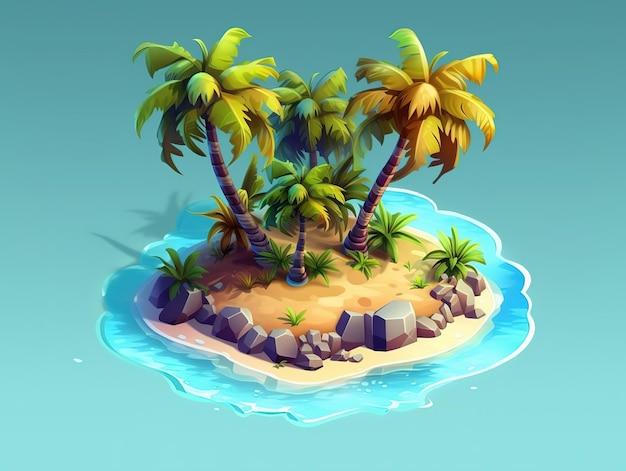 Isometric beach with plastic bag beautiful tropical beach